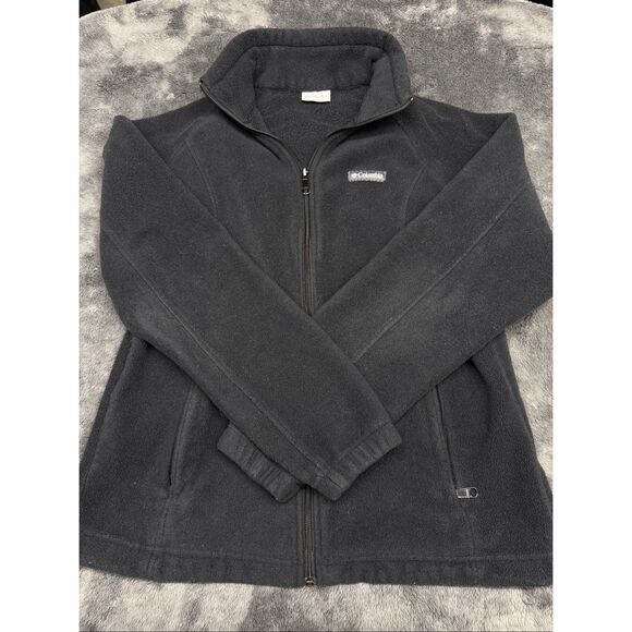 Black Columbia Women’s Large fleece zip up jacket #fleecelove  black fleece, zip - Picture 1 of 2